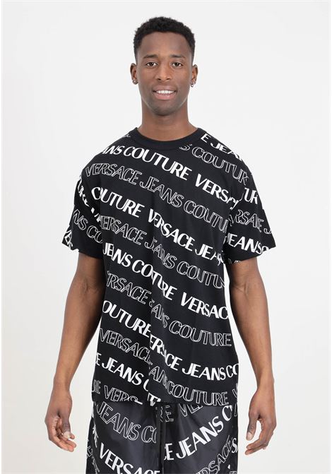 Black men's T-shirt with allover monogram print VERSACE JEANS COUTURE | 76GAH6R0JS296899